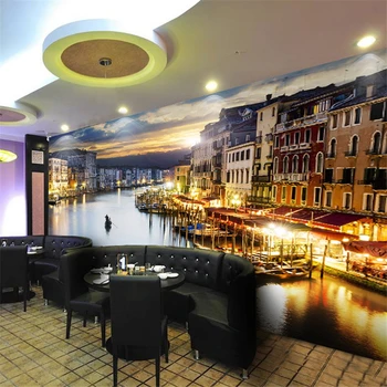 Beibehang 3d stereoskopinis didelės freskos Europa, Gamtovaizdis, Naktinis Kavinė restoranas foną papel de parede para quarto