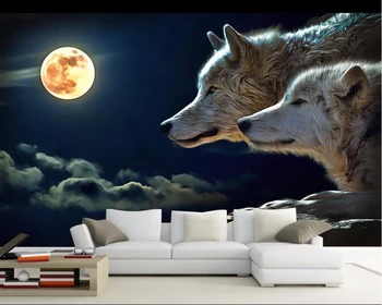 Beibehang apdaila, tapetai, 3d naktį mėnulis gyvūnų vilkas fone sienų dangos freskomis 3d kambarį miegamųjų namo tapetai