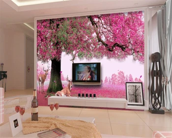 Beibehang Aukštos kokybės 3d tapetai fantasy medžio elnias vyšniniai raudoni lapai TV foną, sienos tapetai, sienų ir 3 d papel tapiz