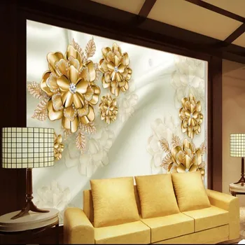 Beibehang Didelis Custom 3D Reljefo aukso Aukso Rožių Papuošalai TV Kambarį Miegamojo Sienos Fone