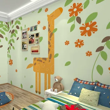 Beibehang didelės freskos tapetai besiūlių tapetai, vaikų kambarys berniukas animaciją žirafa žaliosios aplinkos freskos