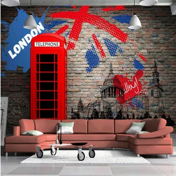Beibehang retro stereo raudonos telefono būdelės grafiti sienų tapetai kambarį, sienų danga sienos popieriaus namų dekoro 3d grindys