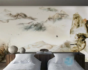 Beibehang tapetai Anotacija rašalo meno nuotaikos peizažas miegamojo kambario lovos fojė sofa fono sienos tapetai, 3d
