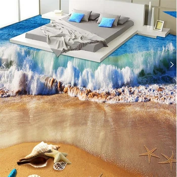 Beibehang Užsakymą didelis grindų piešinys 3d wave beach dažymas tapetų miegamojo kambarį 3D grindys, sienos dokumentų namų dekoro