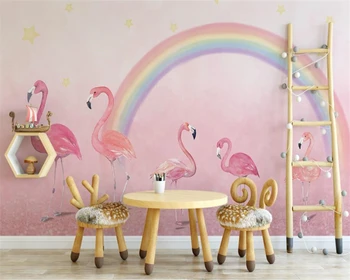 Beibehang Užsakymą tapetai rankomis dažyti flamingo vaikų kambario tapetai rožinė fone, sienos tapetai, sienų ir 3 d tėtis peint
