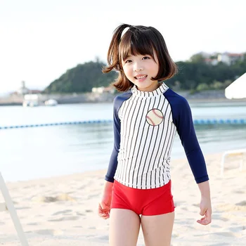 Beisbolo vaikų maudymosi kostiumėlį mergina didelis vaikas ilgomis rankovėmis saulės atskiras vaiko hot spring beach resort maudymosi kostiumėlį