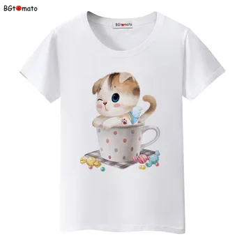 BGtomato 3D animaciją mažai katė miela t shirts moters super mielas atsitiktinis marškinėliai Originalus prekių minkštas vasaros marškinėliai