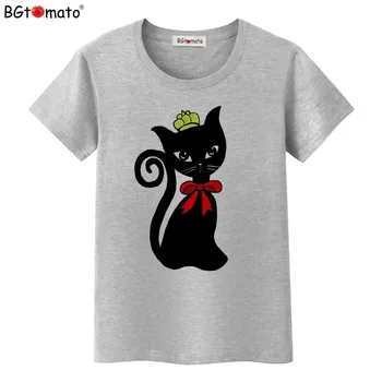 BGtomato marškinėliai Karšto pardavimo juoda katė juokinga t shirts Vasaros cool top tees Prekės geros kokybės, puikus kawaii marškinėlius moterims