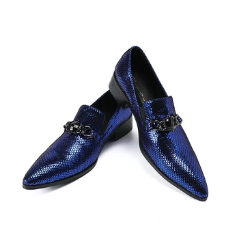 Christia Bella prabangos šalis vestuvių vyrų batai Mėlynos italijos natūralios odos oficialų avalynė slydimo apie vyrų Verslo suknelė bateliai