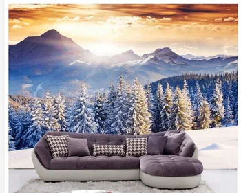 Custom 3d tapetai Namų Puošybai 3d tapetai Pušų spyglių sniego kalnų fone sienos freskos tapyba nuotraukos