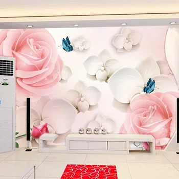Custom Foto Tapetai, 3D Stereoskopinis Rožių Gėlių Drugelis Didelis Freskomis, Gyvenamasis Kambarys su Sofa-lova, TV Foną, Dekoro Freskos Sienos Medžiaga