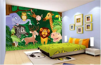 Custom freskos nuotrauka 3d tapetai, Vaikų kambarys animacinių filmų miško gyvūnai apdailos dažymo 3d sienų freskomis tapetai, sienų ir 3 d