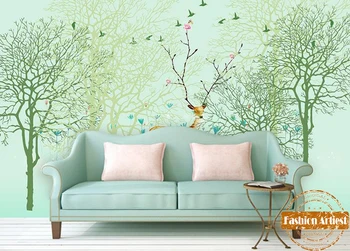 Custom vaikams, vaikams, cartoon žalia abstrakčios fono paveikslėlis freskos žiedų elnias fantazijos medžių miško sofa-lova, miegamojo kambarį fone