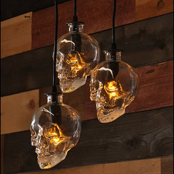 Derliaus Kaukolės galvą stiklo pakabukas šviesos lempos kabo pakabukas lempos meno apdailos Edison pakabukas lempos, žibintai, didmeninė