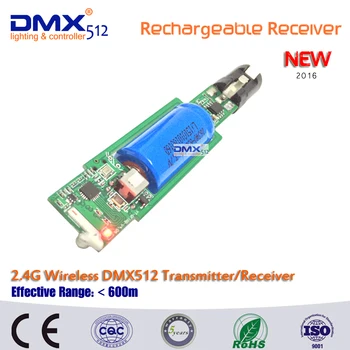 DHL Nemokamas pristatymas 2016 Naujausios konstrukcijos belaidžio DMX512 imtuvas įmontuota įkraunama baterija ir atsinaujinančių baterija