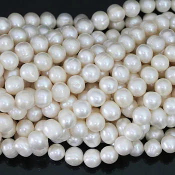 Elegantiškas klasikinio gėlavandenių baltos spalvos natūralių perlų apvalūs karoliukai 9-10mm vestuvės, jubiliejus, papuošalai priėmimo 15inch B1393