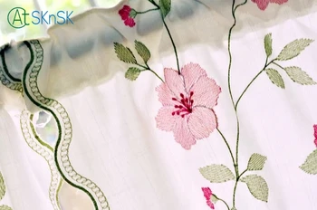 Elegantiškas sielovados stiliaus medvilnės skalbiniai gyvenimo uždanga romos Išsiuvinėta rožinės spalvos gėlių balionas namų dekoro baltos užuolaidos miegamajame