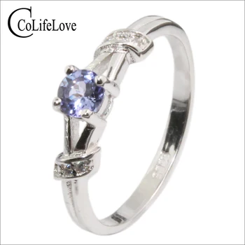 Elegantiškas tanzanite vestuvių žiedas mergina 4mm gamtinis VS klasės tanzanite žiedas kietas 925 sterlingas sidabro tanzanite vestuvinis žiedas