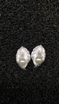 Etninės S925 Silver Pearl Cloisonne Lelijų lapai auskarai