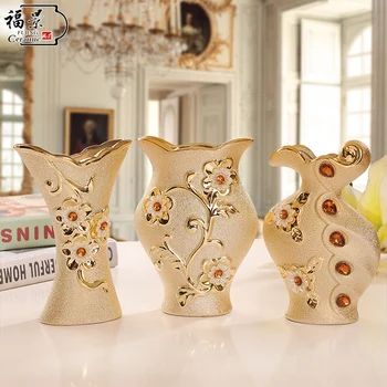 Europos Modernaus Stiliaus namų puošybai aukso spalva, smulkūs porceliano vazos