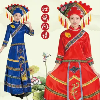 Guangsi Provincijos Mergaičių Kinų Mažumų Folkloro Drabužių Zhuang Miao Kostiumas Moterims Sijonas Kostiumas zhuang liaudies siuvinėjimo dėvėti