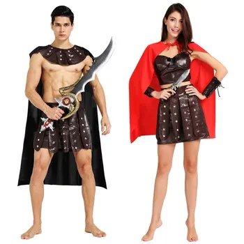 Halloween Carnival Senovės graikų Romėnų Kareivis Gladiatorių Kostiumai Odos Spartan Kariai Kostiumų Suaugusiems Vyrai, Moterys, Poros