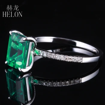 HELON Elgiamasi Smaragdas 6X8mm Smaragdas Iškirpti Deimantų Vestuvinis Žiedas Kietas 10K Baltasis Auksas Akmuo Sužadėtuvių Žiedas, Moterų Papuošalai