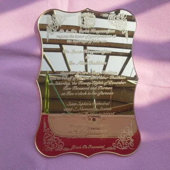 Individualų 5X7inch pažymėkite formos lazerio engraed raidžių Aukso veidrodis iš akrilo vestuvių pakvietimo