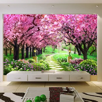 Individualų Dydį 3D Tapetai Vyšnių Medžio Sodo Kelio Kraštovaizdžio Fone Sienos Freskos Gyvenimo Kambario, Miegamasis Papel De Parede Gėlių 3D