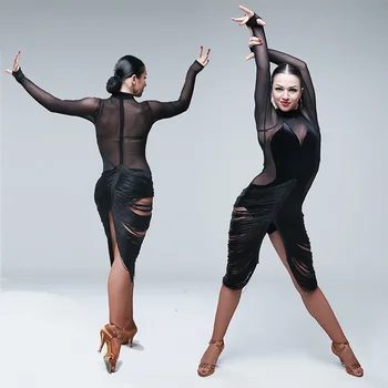 Juoda kutas lotynų suknelės šokiams Moterų lotynų šokių suknelė latino šokio kostiumai šokio rumba salsa tango