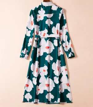 Karšto pardavimo gėlių spausdinti suknelė mados Turn-žemyn Apykaklės ilgomis rankovėmis-Line suknelės E5517