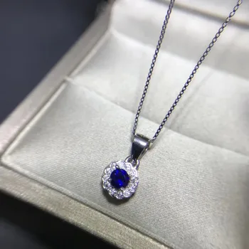 Klasikinio paprastas Nedidelis apvalus natūralus mėlynas safyras perlas pakabukas S925 sidabro Natūralus akmuo Pakabukas Karoliai moterys šalis papuošalai