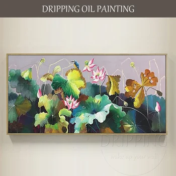 Kvalifikacijos Menininko Ranka-dažytos Aukštos Kokybės Impresionistų Lotus Naftos Tapyba ant Drobės Gražus Kinijos Stiliaus Vandens Lelija Tapyba