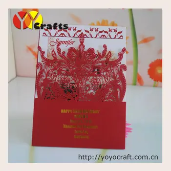 Kvietimai, vestuvių dekoracijos kišenėje pjovimas lazeriu modernus raudonas kinijos vestuvių kvietimai aukso spaudos tarnyba