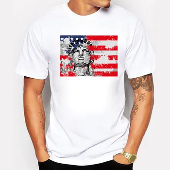 Laisvės statula Dizaino Vyrų marškinėliai Nostalgiškas JAV Vėliava spausdinti marškinėliai Vyrams Viršūnes pagal Užsakymą Atspausdintas Trumpas Rankovės Grobis Tees