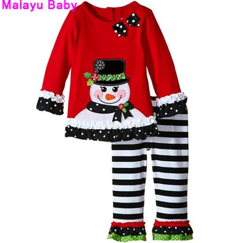 Malayu Kūdikių Naujų Rudens 2016 M. Europos ir Amerikos mergina Kalėdų drabužiai, animacinių filmų sniego marškinėliai + dryžuotas kelnes drabužiai