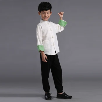 Marškinėliai+kelnės Linų Vaikų Kinų Ming Kostiumas Berniukui Kinijos Tunika Tiktų Vaikams Tango Kinijos Liaudies Kostiumas Vyrų Hanfu Kostiumas 89