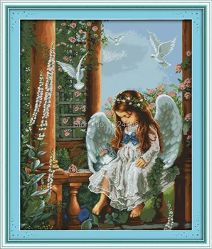 Meilės angelas mergaitė, sodas paveikslų namų Dekoro skaičiuojami atspausdinta ant drobės DMC 11CT 14CT rinkiniai Kryželiu siuvinėjimo Rinkinių rankdarbiams