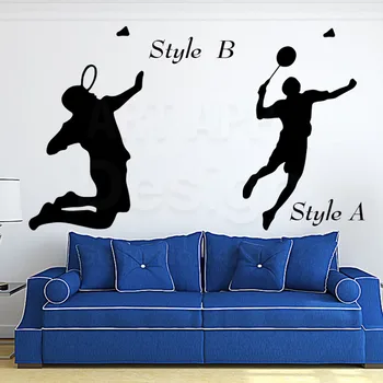 Meno namų dekoro vinilo pigūs spalvinga Badmintono žaidėjas sienų lipdukai nuimamas teniso sporto PVC lipdukai namo apdaila