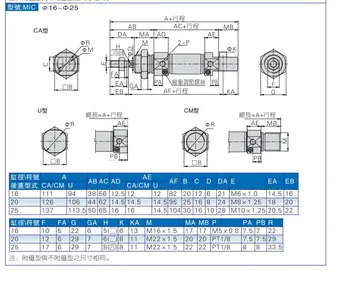 MI Serijos ISO6432 Nerūdijančio Plieno Mini Cilindrų MI20*100-S-CA pagimdė 20mm uosto PT1/8