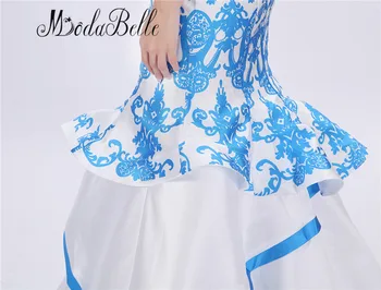 Modabelle Spalvingas Undinė Ilga Mėlyna Vakaro Suknelės Gėlių Spausdinti turkų, arabų Moterų Oficialią Suknelės, Šaliai, Elegantiškas 2018