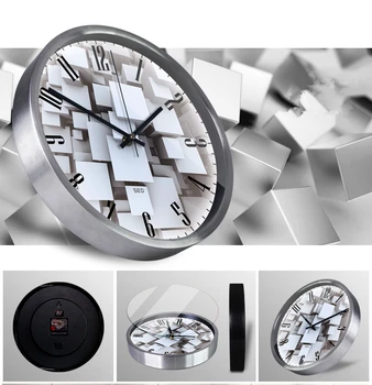 Modernizmo Miesto stiliaus 3d Metalo sieninis laikrodis Super Išjungti Laikrodžiai