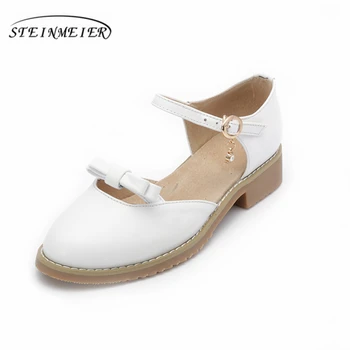 Moterims, natūralios Odos vasaros sandalai, batai butas rankų darbo, suapvalinti tne oksfordo bateliai moterims basutės 2018 baltos spalvos sagtis batai