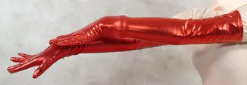 Moteris raudona blizga metalo seksualus pirštinės fetišas unisex zentai klasikinis kostiumas helovinas kostiumai