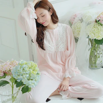 Moterų medvilnės sleepwear mados karališkosios senovinių nėrinių nightdress princesė pižamą lounge naktiniai drabužiai