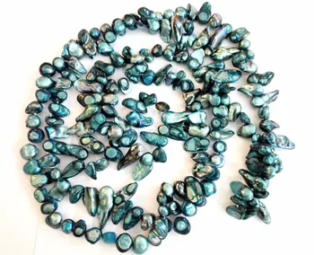 Moterų Papuošalai 50inch Karoliai 6-16MM Bright Blue Pearl Adata Baroko karoliai white pearl stud auskarai nekilnojamojo Gėlavandenių perlų