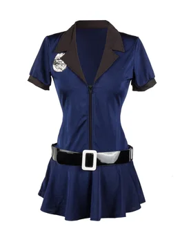 Mėlyna Seksualus Policewoman Kostiumas Helovyno Cosplay Policininkas Suknelė Przybornik Policijos Pareigūno Uniformą Plus Size Kostiumai Moterims Suaugusiųjų 2XL