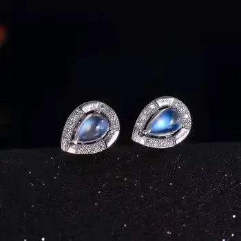 Natūraliai mėlyname mėnulio akmuo stud auskarai, 925 sidabras Natūralus akmuo auskarai moterų mados asmenybės stud Auskarai šalis