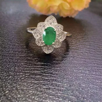 Natūralus žaliasis smaragdas Žiedas Natūralus akmuo žiedas 925 sterlingas sidabro madinga, prabangus, didelis Gėlės moterims, šaliai, Papuošalai