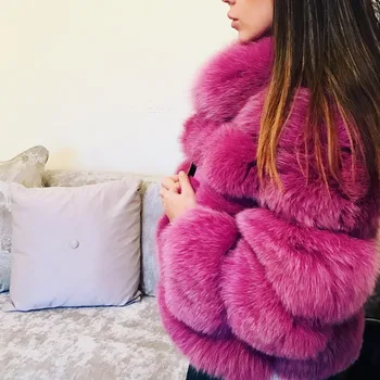 Naujas Dizainas Žiemą Šilta Visą Odos Burbulas Fox Fur Coat Derliaus Ponios Šiltas Visiškai Pliaupti Kailiniai Švarkai Nekilnojamojo kailių paltai moterims su apykakle